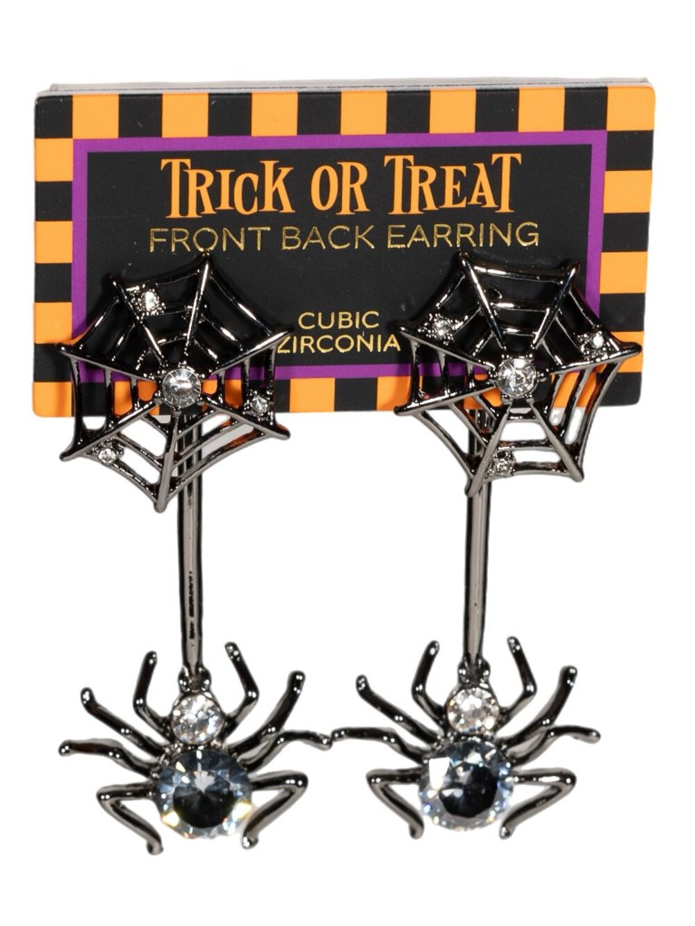 Bella Jack Spider Web Front Back Earrings Cubic Zirconia Halloween 2-Way